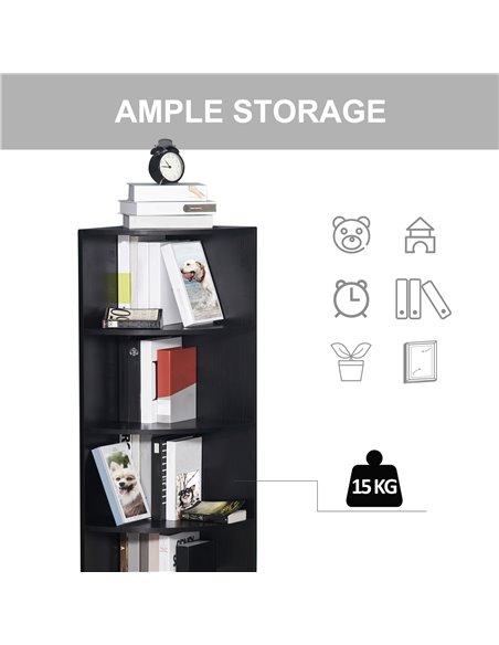 HOMCOM 4-Tier Corner Open Shelf Bookcase Freestanding Fan Bookshelf Plants Stand, 40x40x120cm, Black 836-090BK - pic 101570 | FastDaddyshop