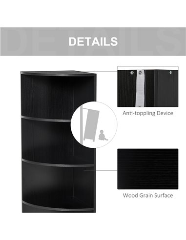 HOMCOM 4-Tier Corner Open Shelf Bookcase Freestanding Fan Bookshelf Plants Stand, 40x40x120cm, Black 836-090BK