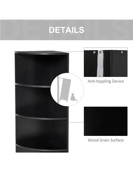HOMCOM 4-Tier Corner Open Shelf Bookcase Freestanding Fan Bookshelf Plants Stand, 40x40x120cm, Black 836-090BK - pic 101571 | FastDaddyshop