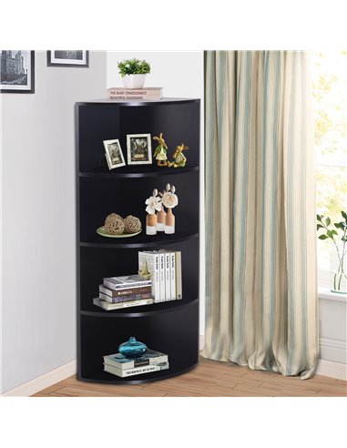 HOMCOM 4-Tier Corner Open Shelf Bookcase Freestanding Fan Bookshelf Plants Stand, 40x40x120cm, Black 836-090BK
