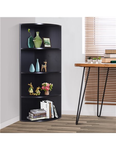 HOMCOM 4-Tier Corner Open Shelf Bookcase Freestanding Fan Bookshelf Plants Stand, 40x40x120cm, Black 836-090BK - pic 101573 | FastDaddyshop