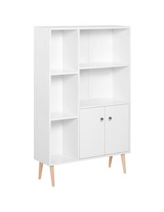 HOMCOM Sideboard Storage Cabinet Cupboard, Open Bookcase with 2 Doors 5 Compartments Wooden Modern Style for Living Room Bedroom