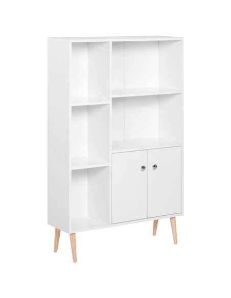 HOMCOM Sideboard Storage Cabinet Cupboard, Open Bookcase with 2 Doors 5 Compartments Wooden Modern Style for Living Room Bedroom - pic 101575 | FastDaddyshop