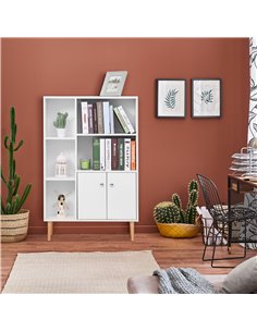 HOMCOM Sideboard Storage Cabinet Cupboard, Open Bookcase with 2 Doors 5 Compartments Wooden Modern Style for Living Room Bedroom 2