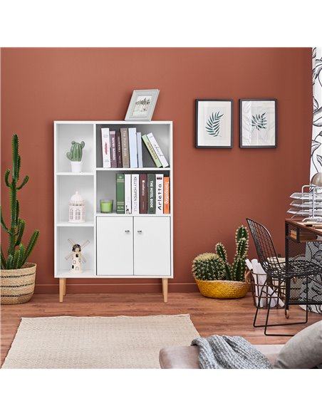 HOMCOM Sideboard Storage Cabinet Cupboard, Open Bookcase with 2 Doors 5 Compartments Wooden Modern Style for Living Room Bedroom - pic 101576 | FastDaddyshop