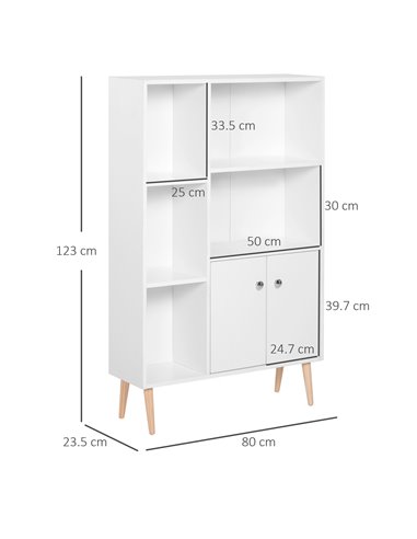 HOMCOM Sideboard Storage Cabinet Cupboard, Open Bookcase with 2 Doors 5 Compartments Wooden Modern Style for Living Room Bedroom