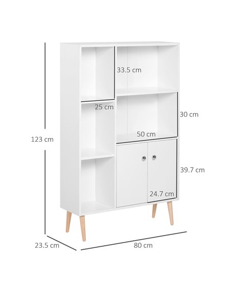 HOMCOM Sideboard Storage Cabinet Cupboard, Open Bookcase with 2 Doors 5 Compartments Wooden Modern Style for Living Room Bedroom - pic 101577 | FastDaddyshop