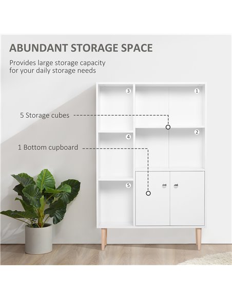 HOMCOM Sideboard Storage Cabinet Cupboard, Open Bookcase with 2 Doors 5 Compartments Wooden Modern Style for Living Room Bedroom - pic 101578 | FastDaddyshop