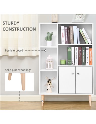 HOMCOM Sideboard Storage Cabinet Cupboard, Open Bookcase with 2 Doors 5 Compartments Wooden Modern Style for Living Room Bedroom