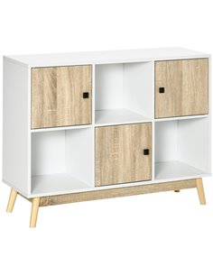 HOMCOM Storage Cabinet, Bookcase, Display Shelf with 6 Storage Cubes & Doors for Dining Room, Living Room, Natural 838-186ND