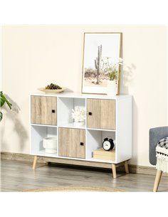 HOMCOM Storage Cabinet, Bookcase, Display Shelf with 6 Storage Cubes & Doors for Dining Room, Living Room, Natural 838-186ND 2