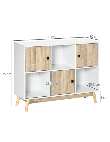 HOMCOM Storage Cabinet, Bookcase, Display Shelf with 6 Storage Cubes & Doors for Dining Room, Living Room, Natural 838-186ND