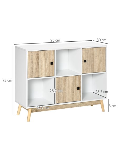 HOMCOM Storage Cabinet, Bookcase, Display Shelf with 6 Storage Cubes & Doors for Dining Room, Living Room, Natural 838-186ND - pic 101604 | FastDaddyshop