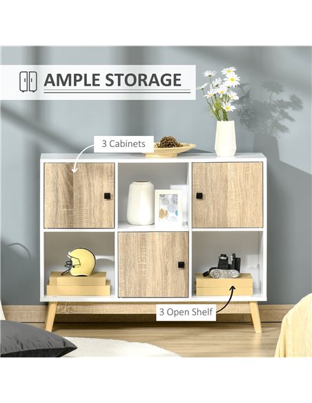 HOMCOM Storage Cabinet, Bookcase, Display Shelf with 6 Storage Cubes & Doors for Dining Room, Living Room, Natural 838-186ND - pic 101605 | FastDaddyshop