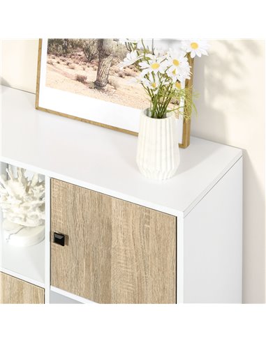 HOMCOM Storage Cabinet, Bookcase, Display Shelf with 6 Storage Cubes & Doors for Dining Room, Living Room, Natural 838-186ND