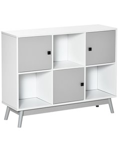HOMCOM Storage Cabinet, Bookcase, Display Shelf with 6 Storage Cubes & Doors for Dining Room, Living Room, Grey 838-186GY