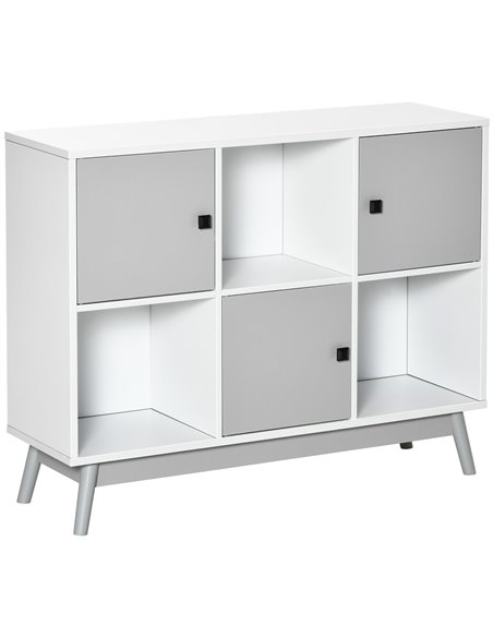 HOMCOM Storage Cabinet, Bookcase, Display Shelf with 6 Storage Cubes & Doors for Dining Room, Living Room, Grey 838-186GY - pic 101611 | FastDaddyshop