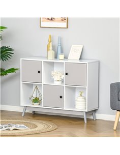 HOMCOM Storage Cabinet, Bookcase, Display Shelf with 6 Storage Cubes & Doors for Dining Room, Living Room, Grey 838-186GY 2