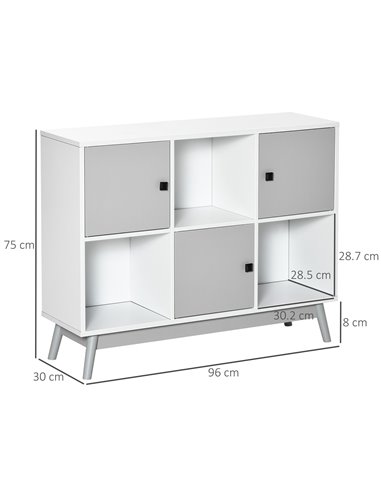 HOMCOM Storage Cabinet, Bookcase, Display Shelf with 6 Storage Cubes & Doors for Dining Room, Living Room, Grey 838-186GY