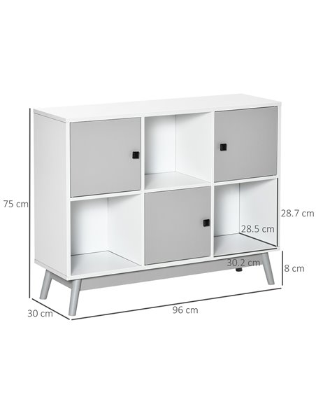 HOMCOM Storage Cabinet, Bookcase, Display Shelf with 6 Storage Cubes & Doors for Dining Room, Living Room, Grey 838-186GY - pic 101613 | FastDaddyshop