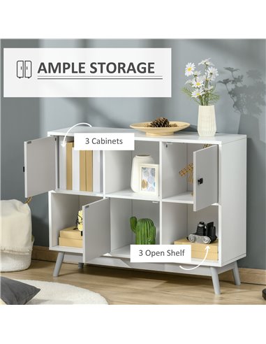 HOMCOM Storage Cabinet, Bookcase, Display Shelf with 6 Storage Cubes & Doors for Dining Room, Living Room, Grey 838-186GY