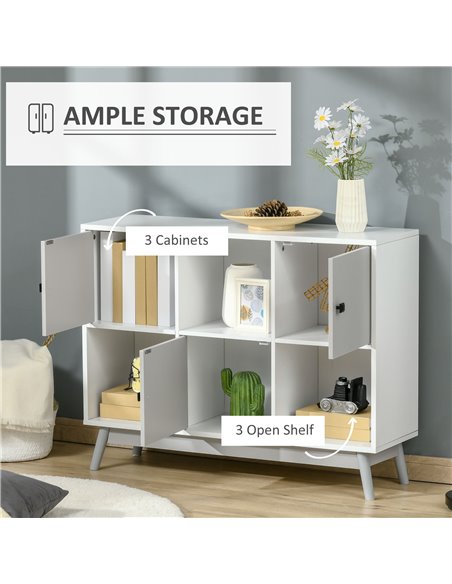 HOMCOM Storage Cabinet, Bookcase, Display Shelf with 6 Storage Cubes & Doors for Dining Room, Living Room, Grey 838-186GY - pic 101614 | FastDaddyshop