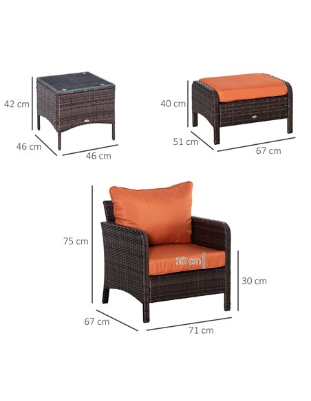 Outsunny 5 Pcs PE Rattan Garden Furniture Set, 2 Armchairs 2 Stools Glass Top Table Cushions Wicker Weave Chairs Outdoor Seating - pic 10162 | FastDaddyshop