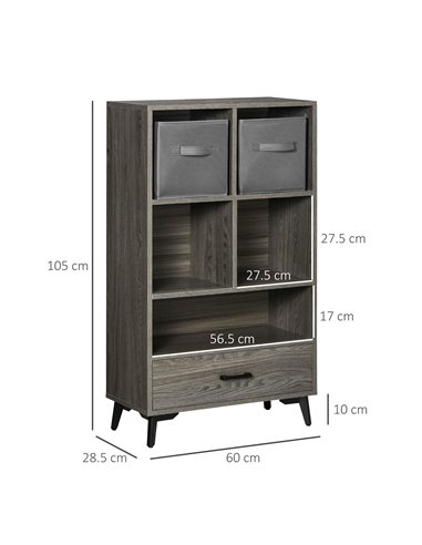 HOMCOM Freestanding Storage Cabinet, Display Cabinet with Fabric Drawers, Bookcase for Home Office, Living Room, Closet, Bedroom