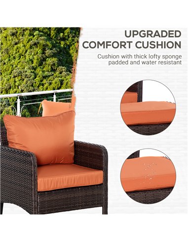 Outsunny 5 Pcs PE Rattan Garden Furniture Set, 2 Armchairs 2 Stools Glass Top Table Cushions Wicker Weave Chairs Outdoor Seating