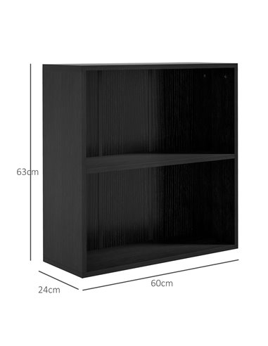 HOMCOM 2 Tier Bookshelf, Low Bookcase with Adjustable Shelf, 2 Compartments for Home Office, Living Room, Study, Black 836-565V8