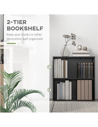 HOMCOM 2 Tier Bookshelf, Low Bookcase with Adjustable Shelf, 2 Compartments for Home Office, Living Room, Study, Black 836-565V8