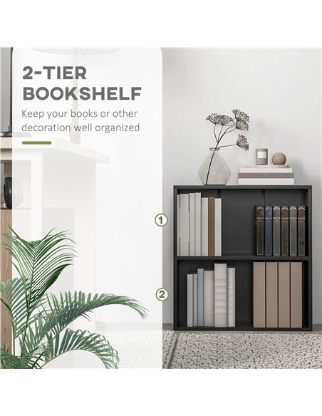 HOMCOM 2 Tier Bookshelf, Low Bookcase with Adjustable Shelf, 2 Compartments for Home Office, Living Room, Study, Black 836-565V8 - pic 101687 | FastDaddyshop
