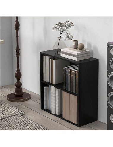 HOMCOM 2 Tier Bookshelf, Low Bookcase with Adjustable Shelf, 2 Compartments for Home Office, Living Room, Study, Black 836-565V8