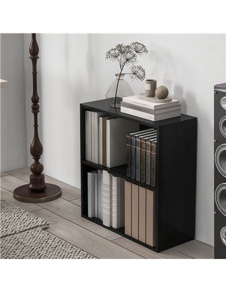 HOMCOM 2 Tier Bookshelf, Low Bookcase with Adjustable Shelf, 2 Compartments for Home Office, Living Room, Study, Black 836-565V8 - pic 101689 | FastDaddyshop