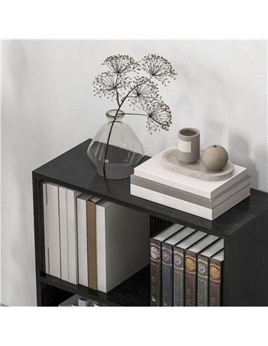 HOMCOM 2 Tier Bookshelf, Low Bookcase with Adjustable Shelf, 2 Compartments for Home Office, Living Room, Study, Black 836-565V8