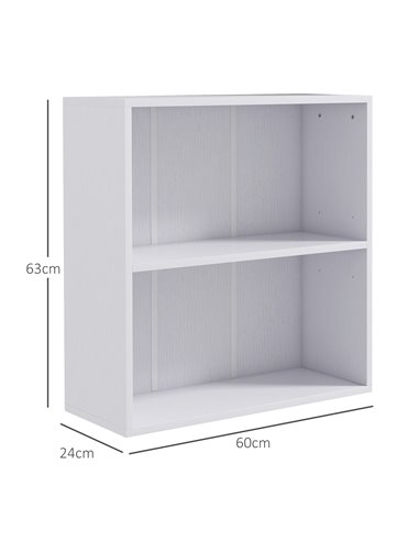 HOMCOM 2 Tier Bookshelf, Low Bookcase with Adjustable Shelf, 2 Compartments for Home Office, Living Room, Study, White 836-565V8