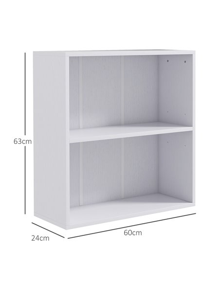 HOMCOM 2 Tier Bookshelf, Low Bookcase with Adjustable Shelf, 2 Compartments for Home Office, Living Room, Study, White 836-565V8 - pic 101694 | FastDaddyshop