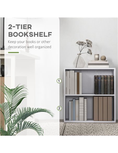 HOMCOM 2 Tier Bookshelf, Low Bookcase with Adjustable Shelf, 2 Compartments for Home Office, Living Room, Study, White 836-565V8 - pic 101696 | FastDaddyshop