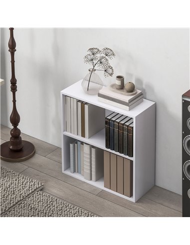 HOMCOM 2 Tier Bookshelf, Low Bookcase with Adjustable Shelf, 2 Compartments for Home Office, Living Room, Study, White 836-565V8
