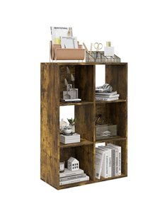 HOMCOM 3-tier 6 Cubes Storage Unit Particle Board Cabinet Bookcase Organiser Home Office Shelves Rustic Brown 833-423V80RB
