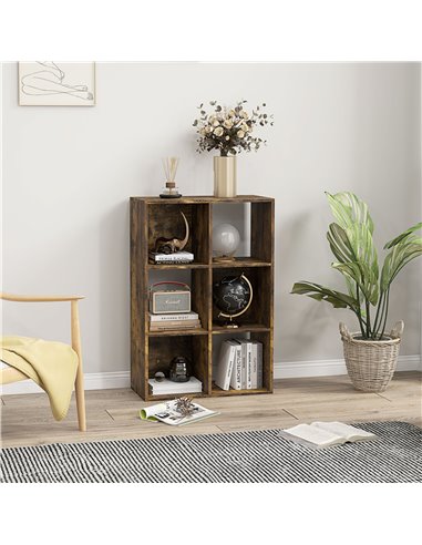 HOMCOM 3-tier 6 Cubes Storage Unit Particle Board Cabinet Bookcase Organiser Home Office Shelves Rustic Brown 833-423V80RB
