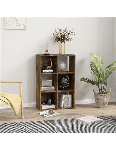 HOMCOM 3-tier 6 Cubes Storage Unit Particle Board Cabinet Bookcase Organiser Home Office Shelves Rustic Brown 833-423V80RB - pic 101702 | FastDaddyshop