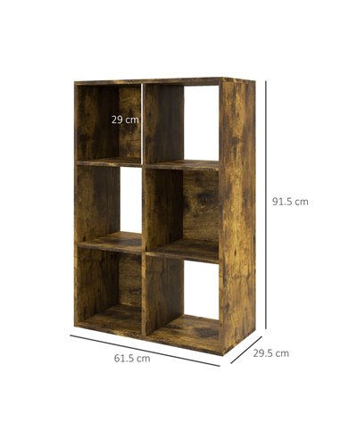 HOMCOM 3-tier 6 Cubes Storage Unit Particle Board Cabinet Bookcase Organiser Home Office Shelves Rustic Brown 833-423V80RB