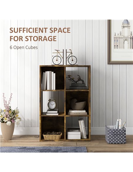 HOMCOM 3-tier 6 Cubes Storage Unit Particle Board Cabinet Bookcase Organiser Home Office Shelves Rustic Brown 833-423V80RB - pic 101704 | FastDaddyshop