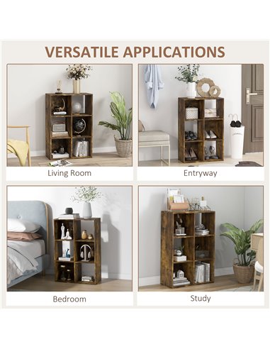 HOMCOM 3-tier 6 Cubes Storage Unit Particle Board Cabinet Bookcase Organiser Home Office Shelves Rustic Brown 833-423V80RB