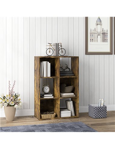 HOMCOM 3-tier 6 Cubes Storage Unit Particle Board Cabinet Bookcase Organiser Home Office Shelves Rustic Brown 833-423V80RB