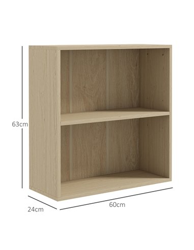 HOMCOM 2 Tier Bookshelf, Low Bookcase with Adjustable Shelf, 2 Compartments for Home Office, Living Room, Study, Natural 836-565