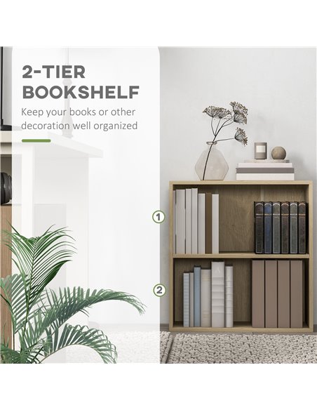 HOMCOM 2 Tier Bookshelf, Low Bookcase with Adjustable Shelf, 2 Compartments for Home Office, Living Room, Study, Natural 836-565 - pic 101714 | FastDaddyshop