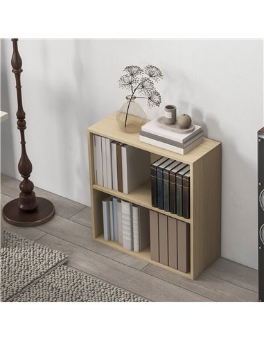 HOMCOM 2 Tier Bookshelf, Low Bookcase with Adjustable Shelf, 2 Compartments for Home Office, Living Room, Study, Natural 836-565