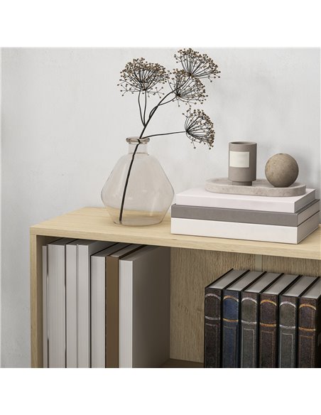 HOMCOM 2 Tier Bookshelf, Low Bookcase with Adjustable Shelf, 2 Compartments for Home Office, Living Room, Study, Natural 836-565 - pic 101717 | FastDaddyshop